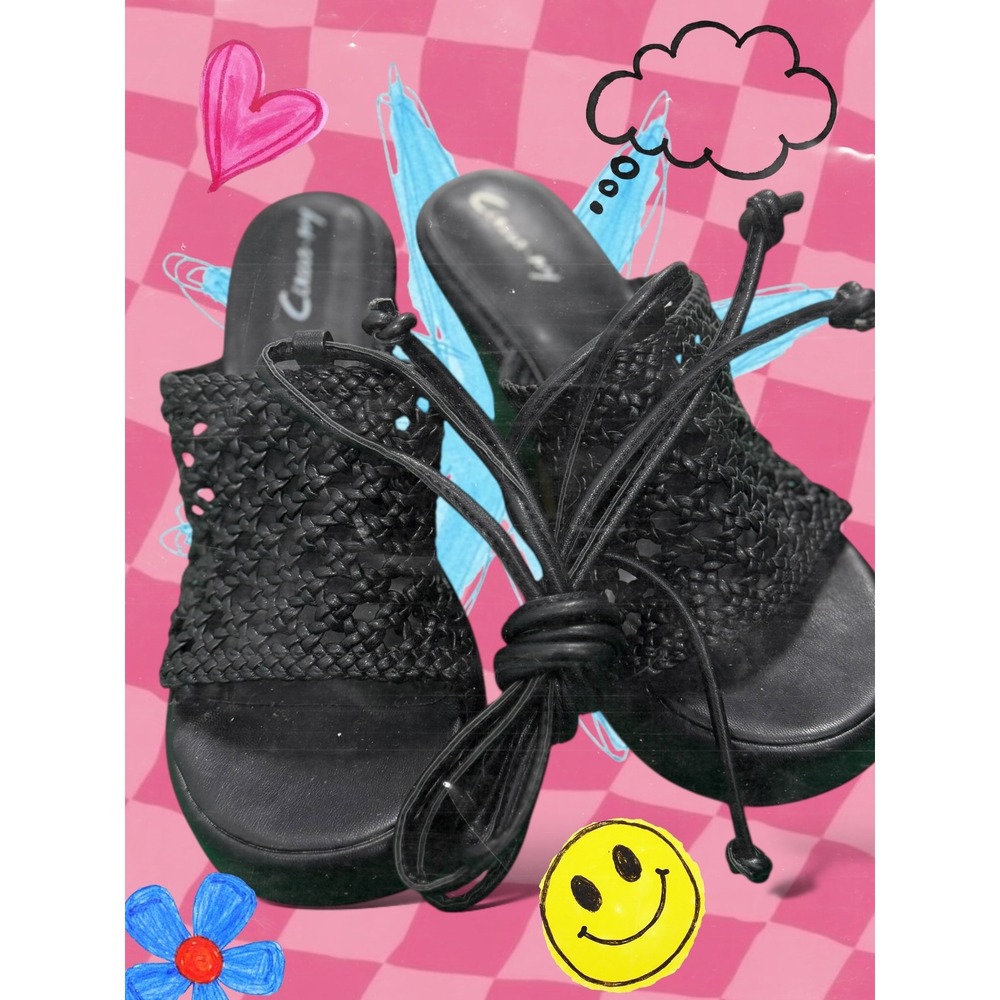 Circus NY Black Woven Platform‎ Wedge Mules Sandals Shoes size 7